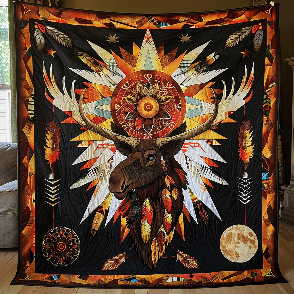 Sunlit Majesty Moose Quilted Blanket