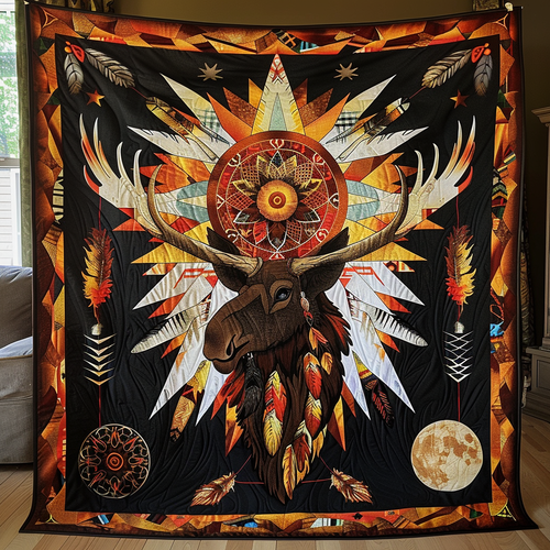 Sunlit Majesty Moose Quilted Blanket