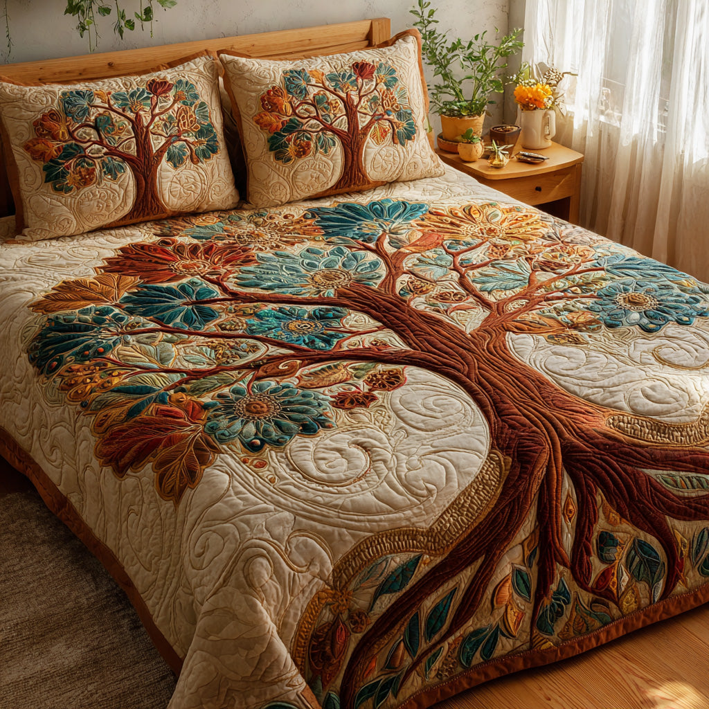 Sunlit Branches 3-Piece Quilted Bedding Set
