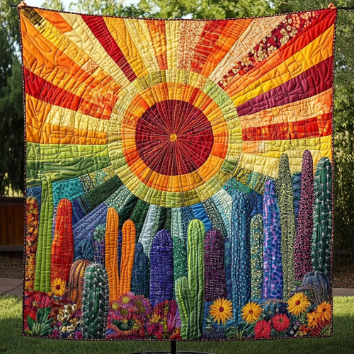 Sunlit Cactus Garden Quilted Blanket