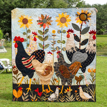 Sunny Chickens Quilted Blanket