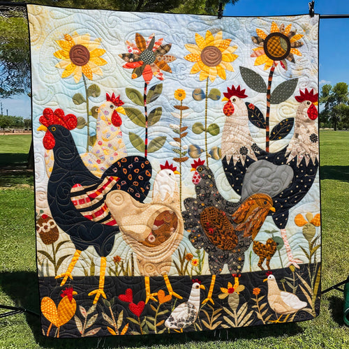 Sunny Chickens Quilted Blanket