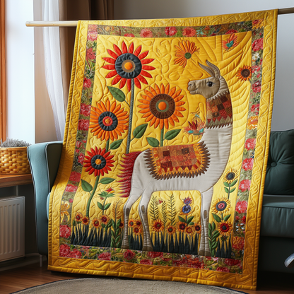 Sunny Meadow Llama Quilted Blanket