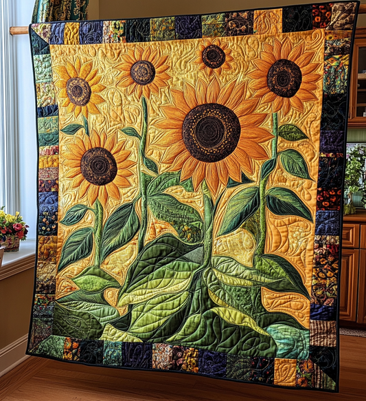 Sunny Sunflowers Quilted Blanket
