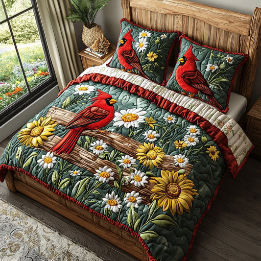 Sunny Cardinal 3-Piece Quilted Bedding Set