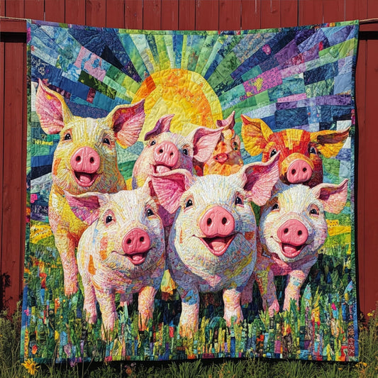 Sunny Pig Parade Quilted Blanket