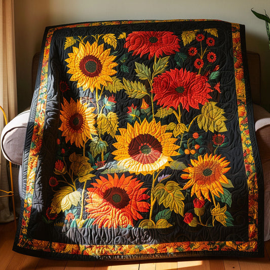 Sunray Sunflower Symphony Quilted Blanket
