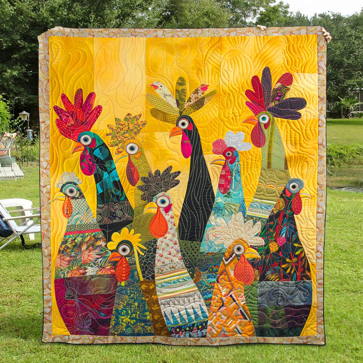 Sunrise Roosters Quilted Blanket