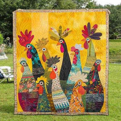 Sunrise Roosters Quilted Blanket