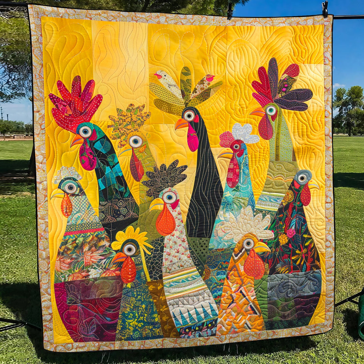 Sunrise Roosters Quilted Blanket