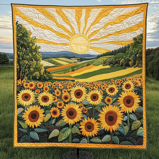Sunrise Over Sunflowers Quilted Blanket