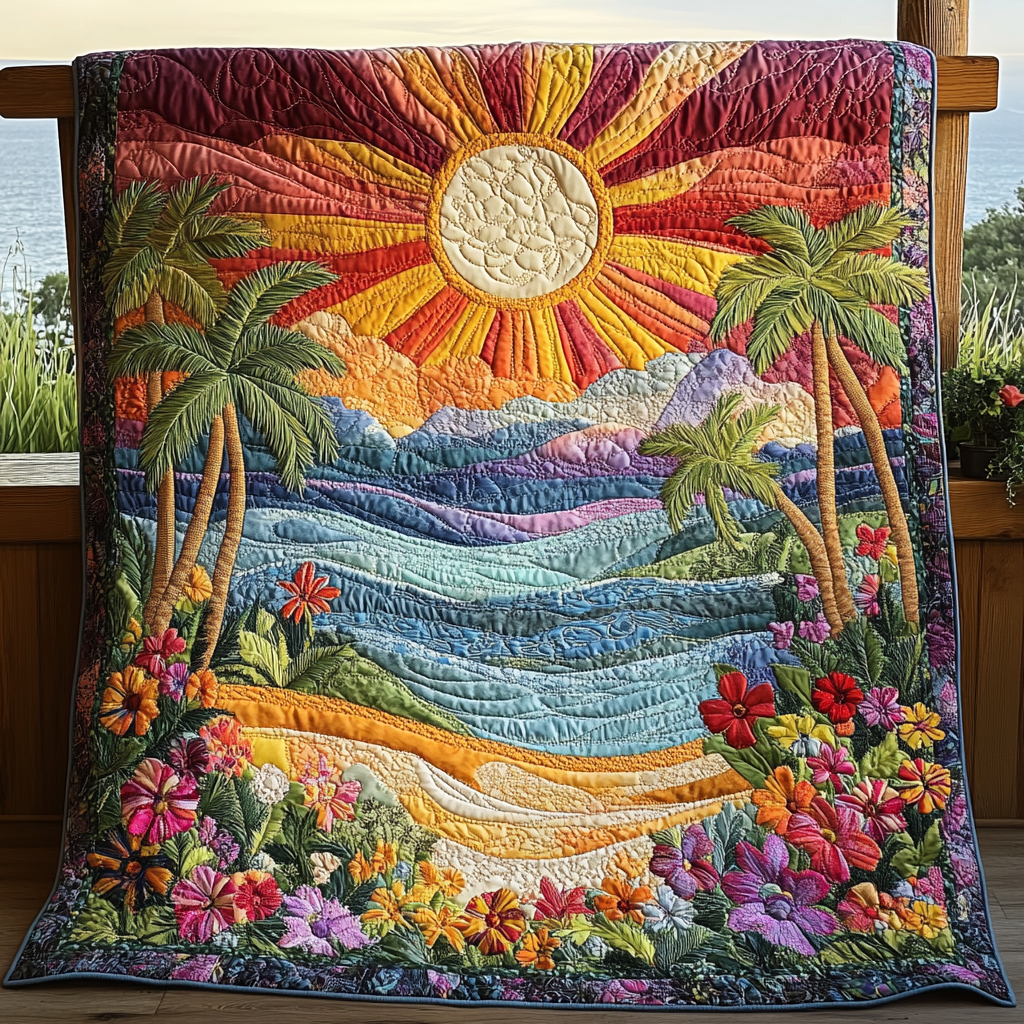 Sunrise Palms Quilted Blanket