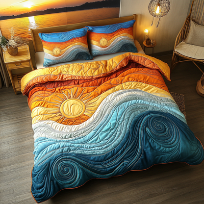 Sunrise and Waves 3-Piece Quilted Bedding Set