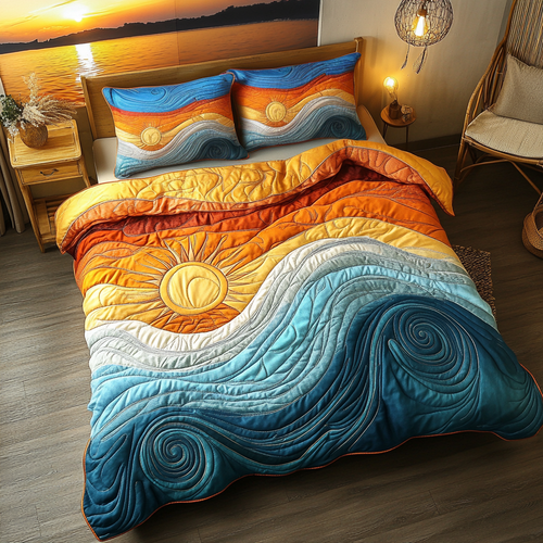 Sunrise and Waves 3-Piece Quilted Bedding Set