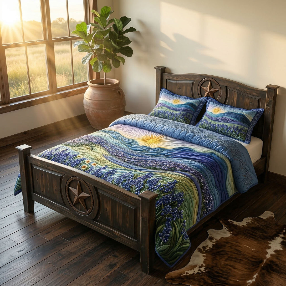 Sunset Bluebonnet 3-Piece Quilted Bedding Set