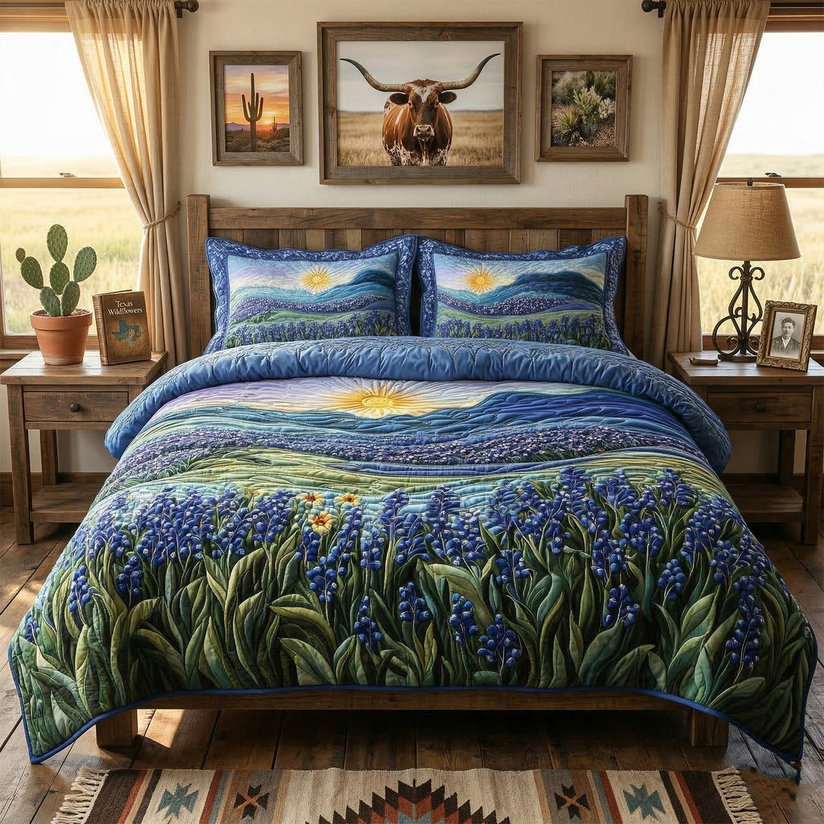 Sunset Bluebonnet 3-Piece Quilted Bedding Set