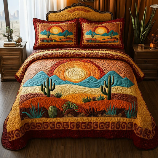 Sunset Cactus 3-Piece Quilted Bedding Set