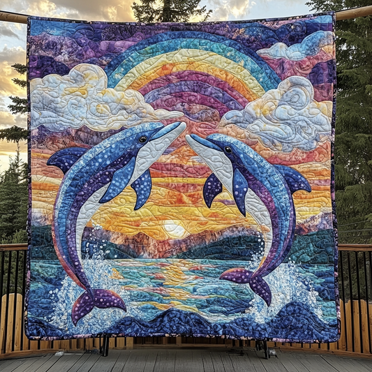 Sunset Dolphins Quilted Blanket