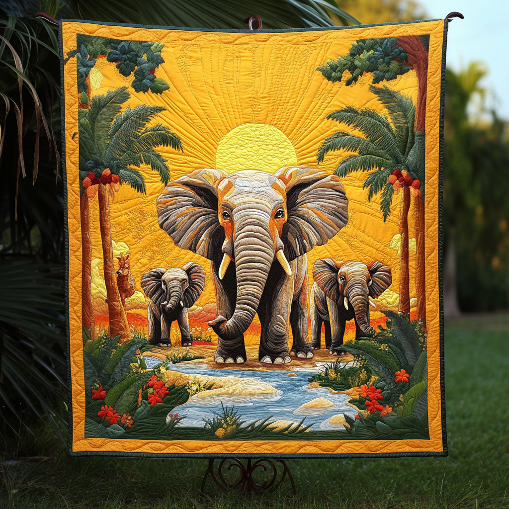 Sunset Elephants Quilted Blanket