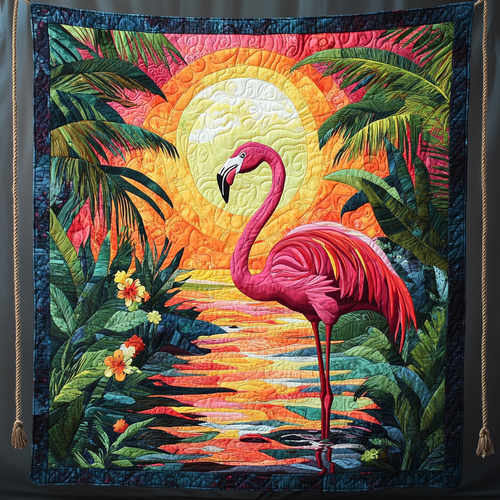 Sunset Flamingo Quilted Blanket