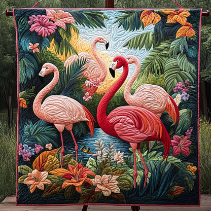 Sunset Flamingos Quilted Blanket