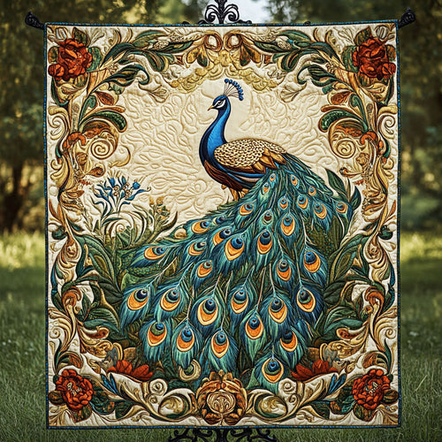 Sunset Glow Peacock Quilted Blanket