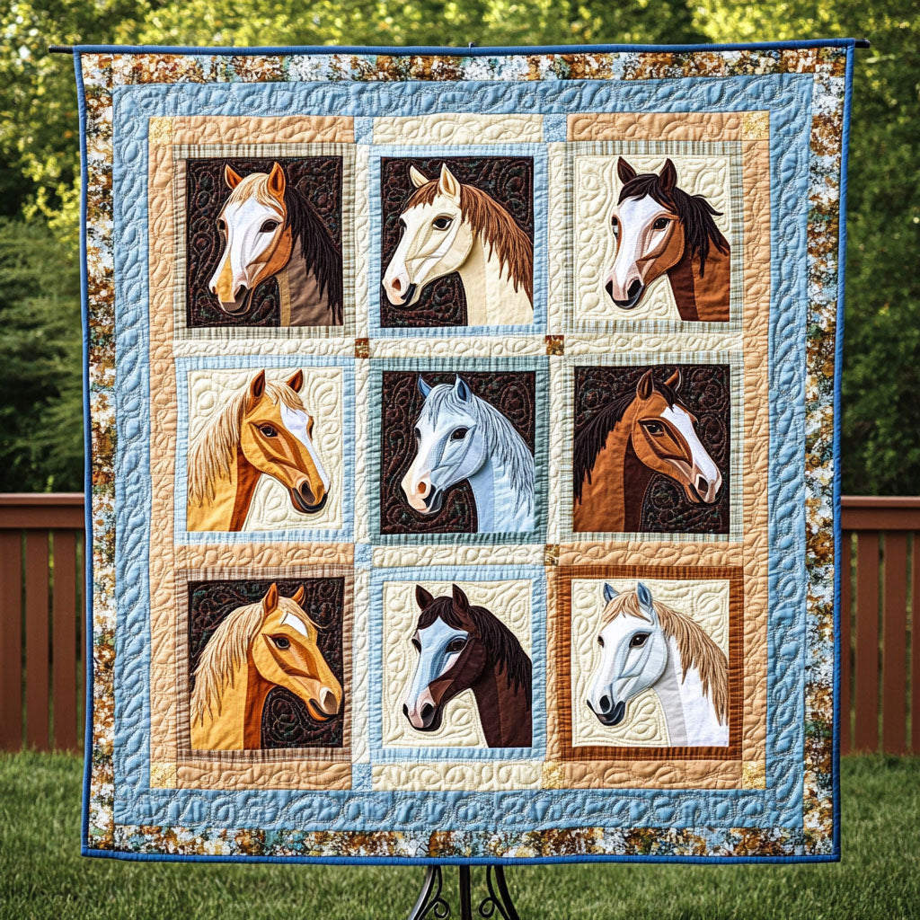 Sunset Horses Quilted Blanket