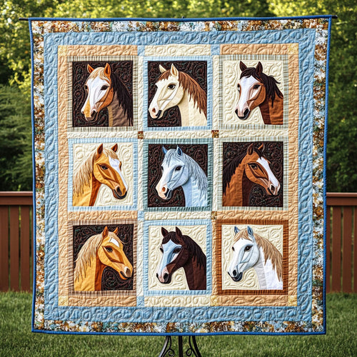 Sunset Horses Quilted Blanket
