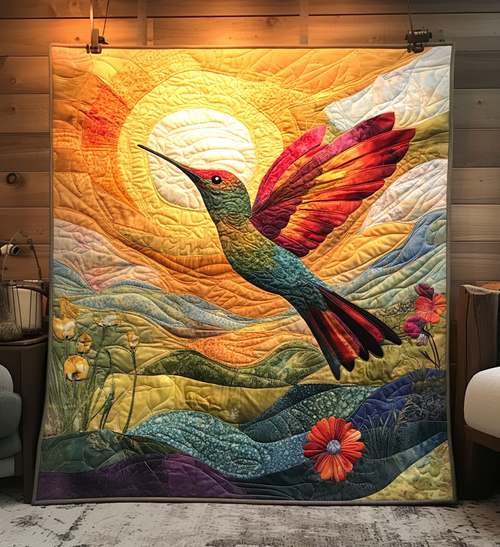 Sunset Hummingbird Quilted Blanket