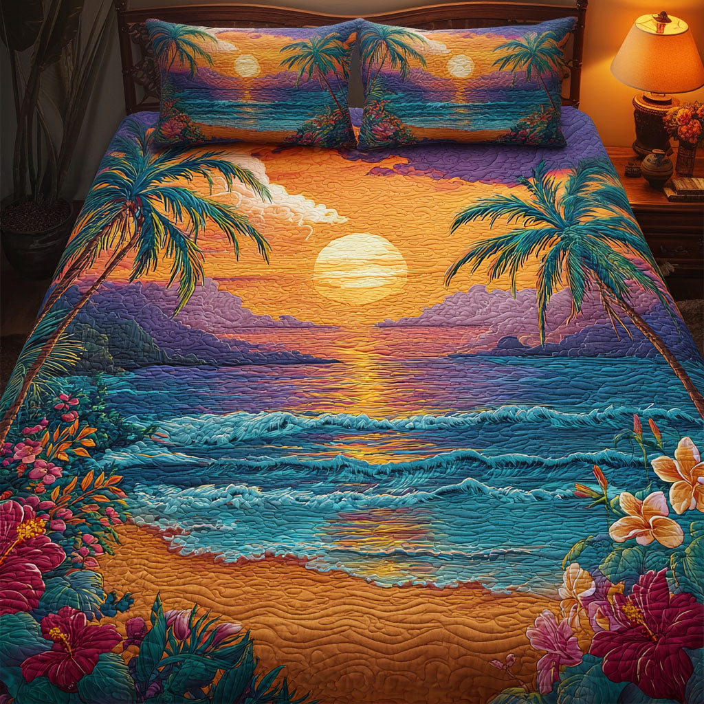 Sunset Island 3-Piece Quilted Bedding Set