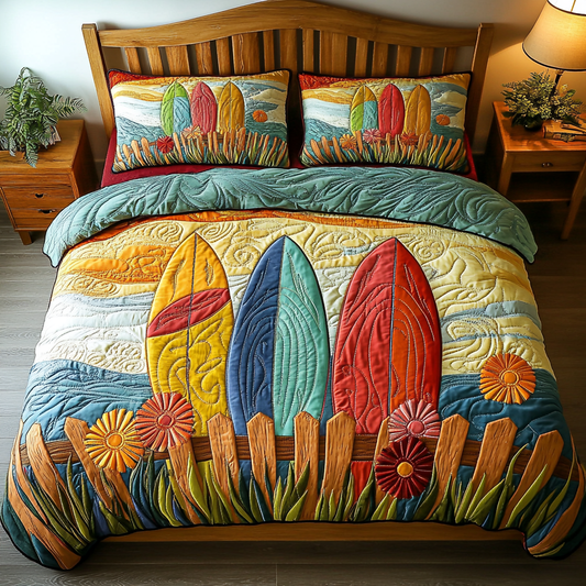 Sunset Surfboard 3-Piece Quilted Bedding Set