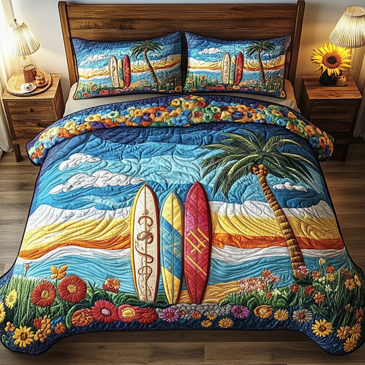 Surfing Sunshine 3-Piece Quilted Bedding Set