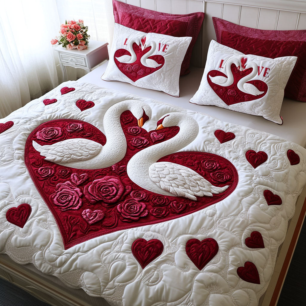 Swan Song of Love 3-Piece Quilted Bedding Set