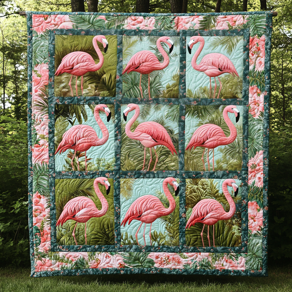 Sweet Flamingo Quilted Blanket