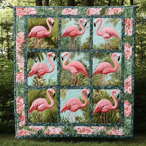 Sweet Flamingo Quilted Blanket