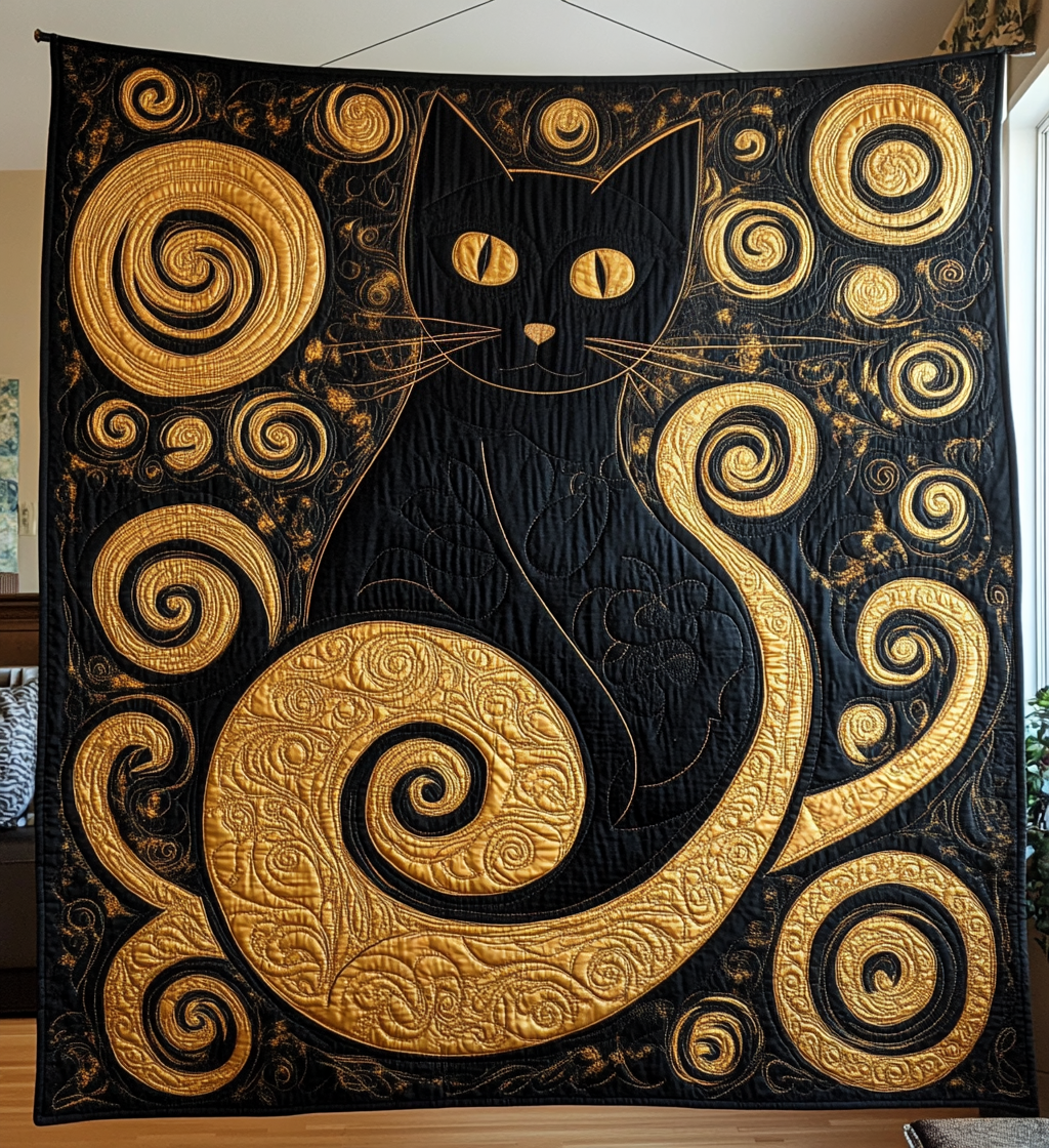 Swirling Feline Quilted Blanket