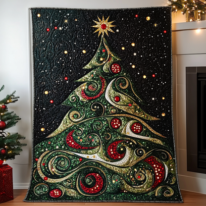 Swirling Holiday Tree Quilted Blanket