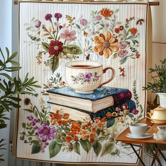 Tea And Books Quilted Blanket