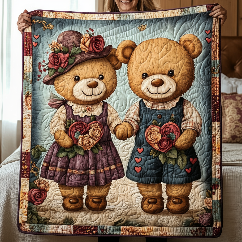 Teddy Couple Love Quilted Blanket