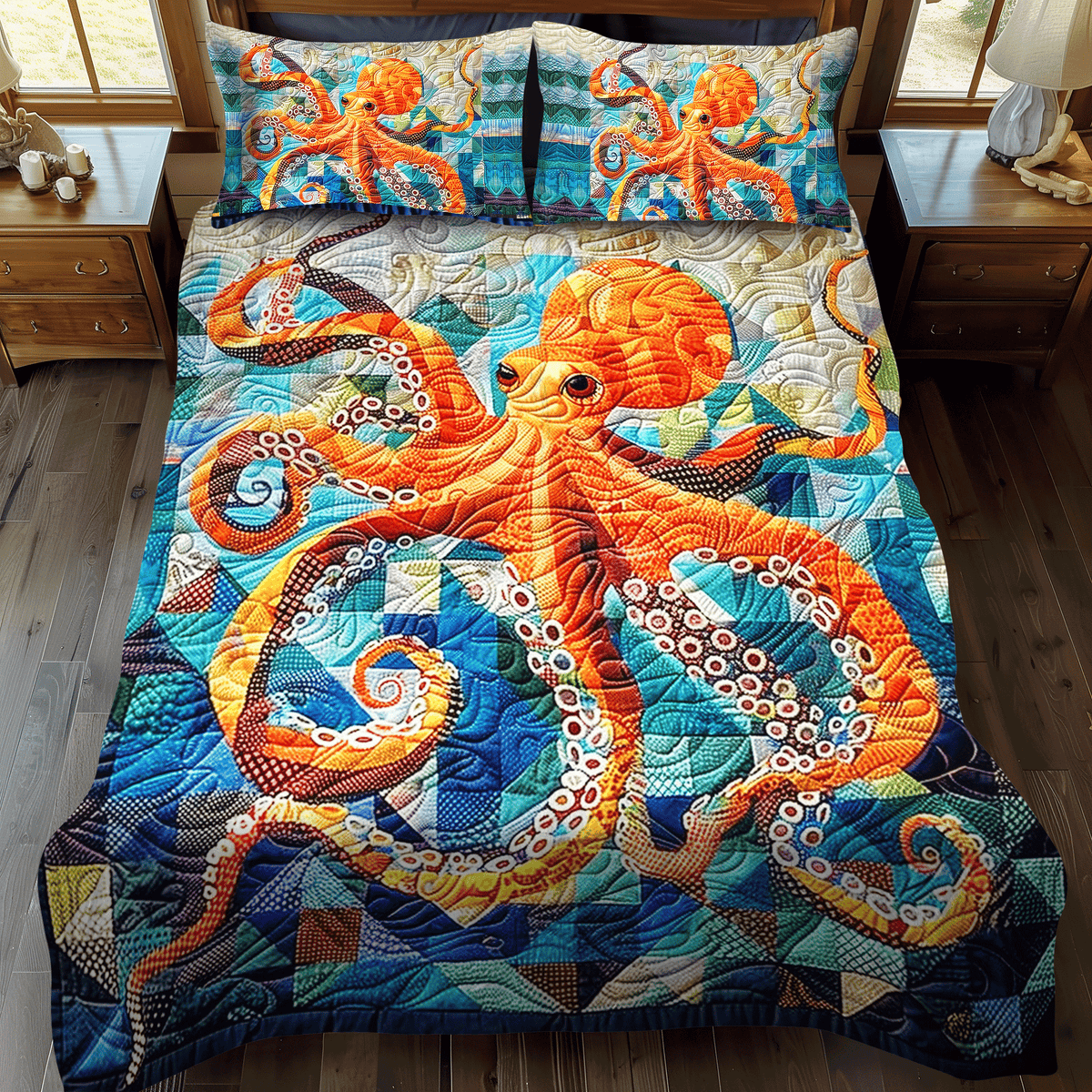 Tentacle Tango 3-Piece  Quilted Bedding Set