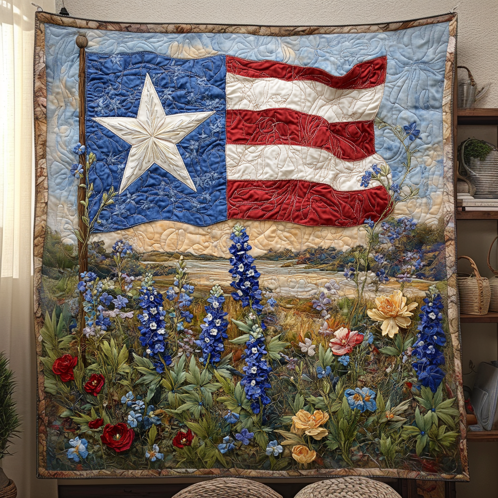 Texas Bluebonnet Bliss Quilted Blanket