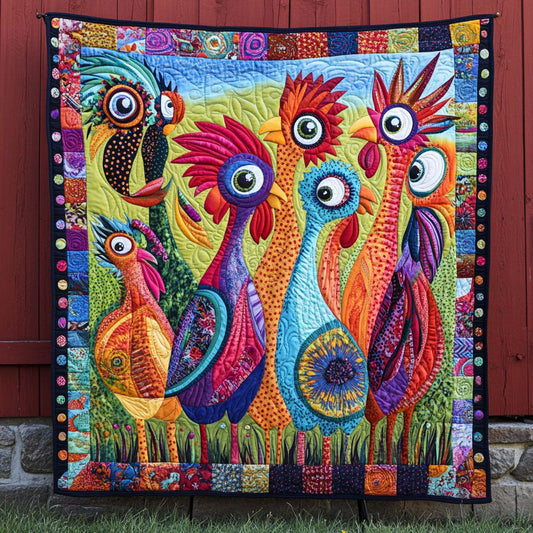 The Charming Roosters Quilted Blanket