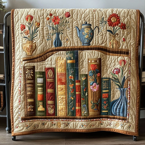 The Flowered Library Quilted Blanket