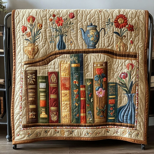 The Flowered Library Quilted Blanket