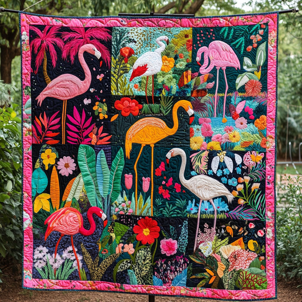 The Graceful Flamingo Quilted Blanket