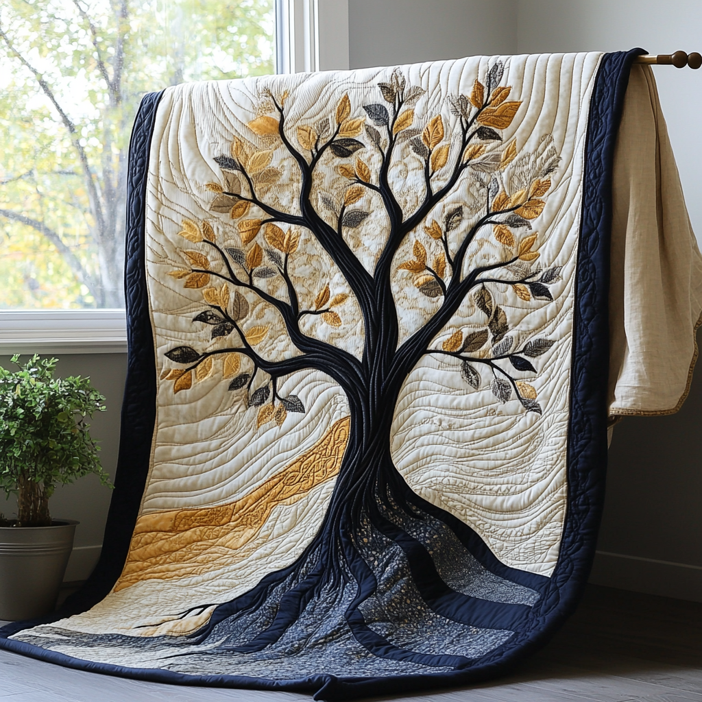 The Spiraling Tree Quilted Blanket