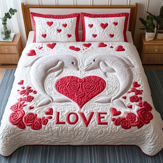 Tidal Hearts 3-Piece Quilted Bedding Set
