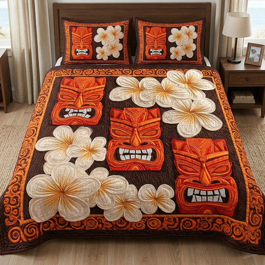 Tiki Plumeria 3-Piece Quilted Bedding Set
