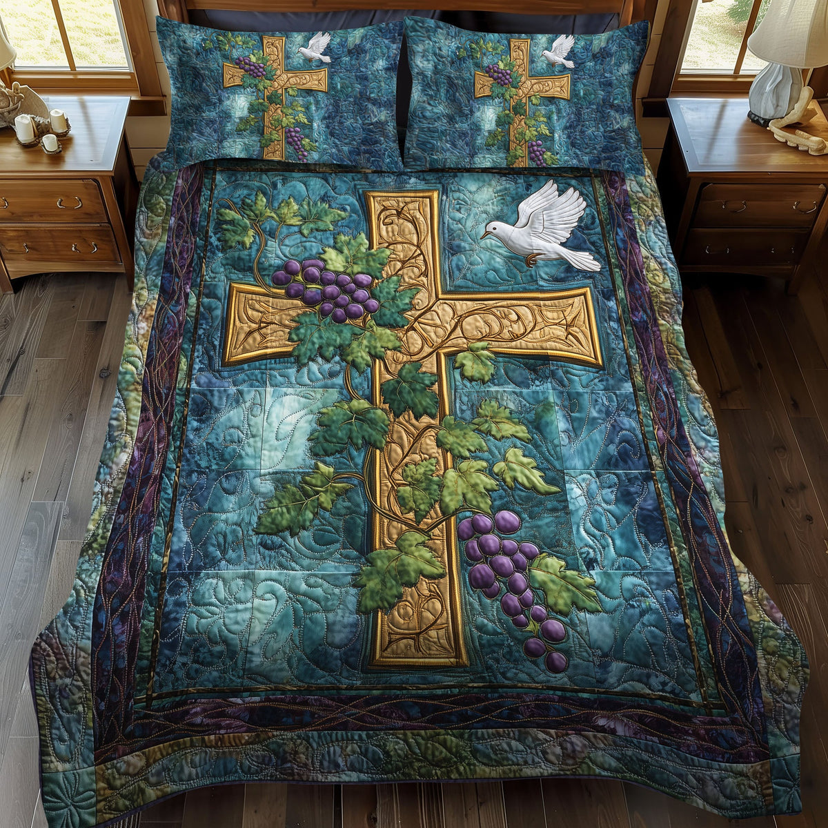 Cross 3-Piece Quilted Bedding Set
