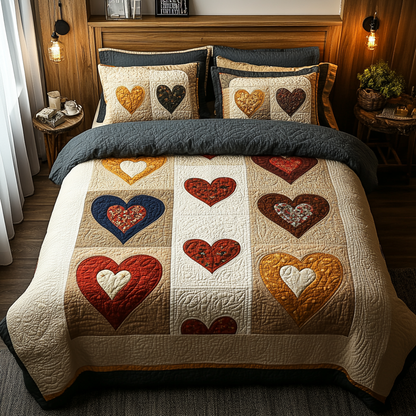 Timeless Hearts 3-Piece Quilted Bedding Set